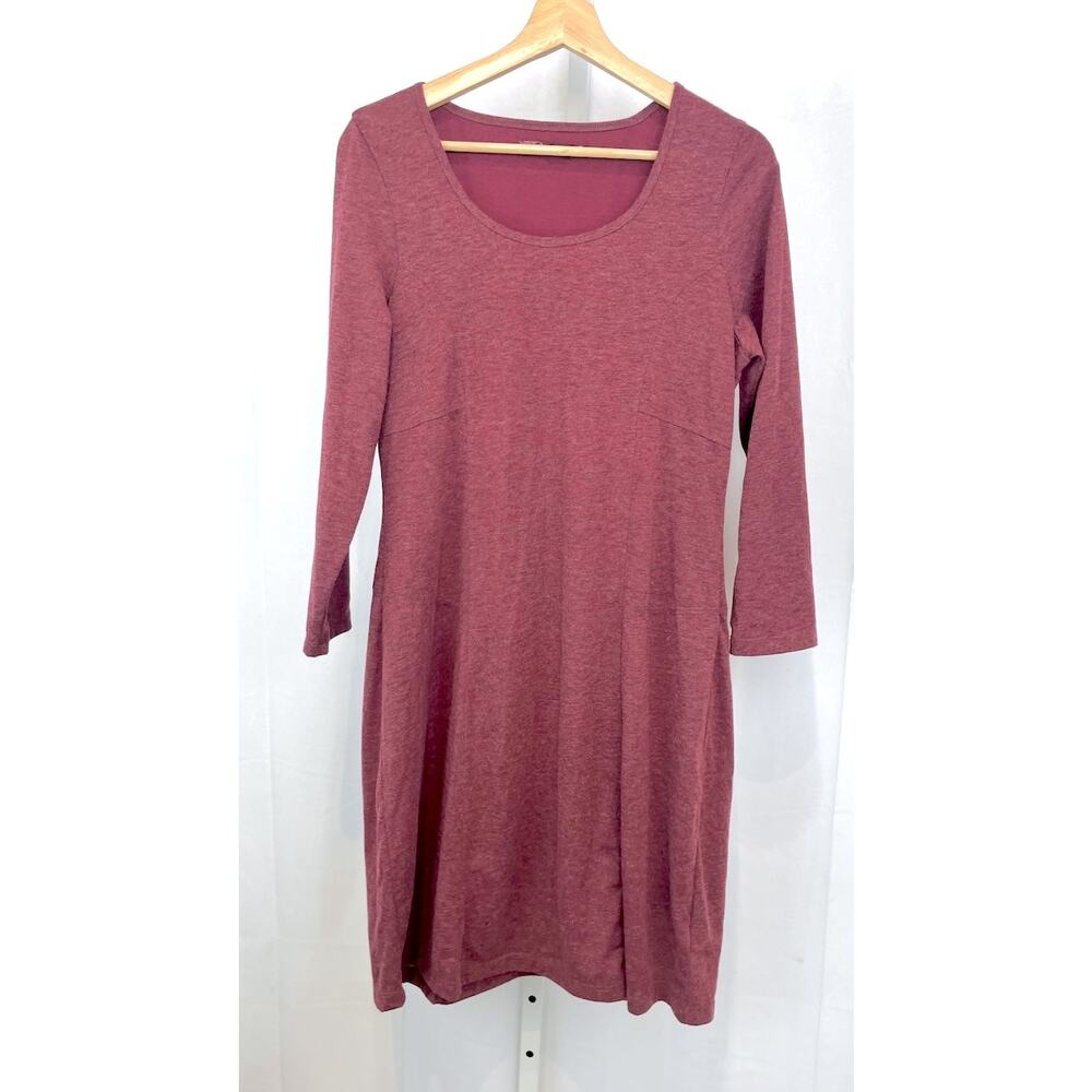 PRANA Soskia Dress 3/4 Sleeve Shift Wool Blend Heather Burgundy Red Size L